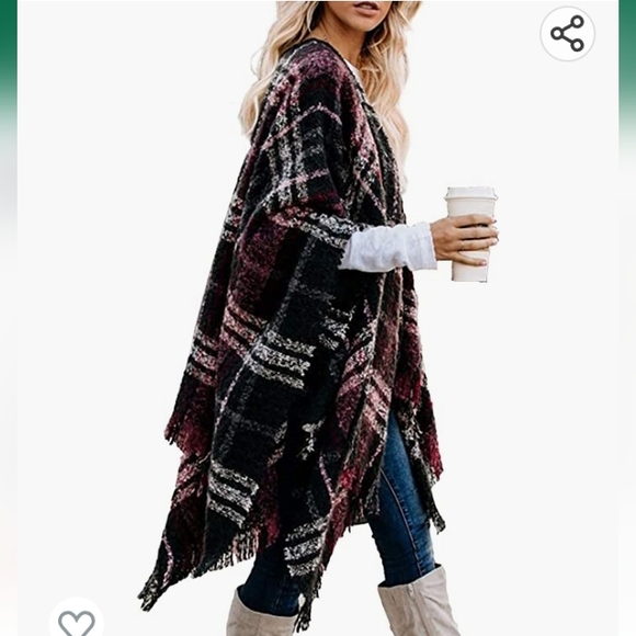 Knit open shawl poncho sweater - Picture 3 of 7